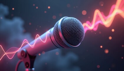 Microphone With Red Sound Wave Visualization For Music Production Websites Audio Technology