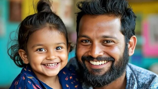 smiling portrait happy indian family father and daughter