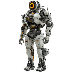 Fototapeta premium Detailed 3D Render of a White and Orange Robot with Complex Mechanical Details, Isolated on Transparent Background