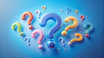 Obraz premium Colorful Question Marks on Blue Background for Creative Concepts