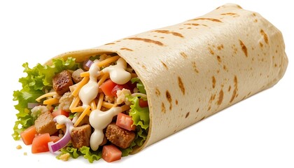 Delicious Grilled Chicken Burrito with Fresh Ingredients, Tasty Mexican Burrito with Chicken, Cheese, and Veggies, Appetizing Chicken Wrap with Fresh Vegetables and Sauce