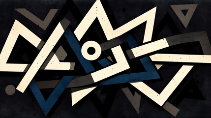 Overlapping geometric shapes and lines create an abstract artistic composition