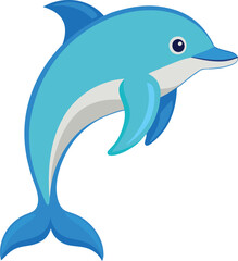 Playful Dolphin Vector Illustration with Blue Colors, A cheerful vector illustration of a dolphin swimming, with smooth blue tones and a playful design, perfect for ocean and aquatic-themed projects.