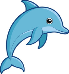 Playful Dolphin Vector Illustration with Blue Colors, A cheerful vector illustration of a dolphin swimming, with smooth blue tones and a playful design, perfect for ocean and aquatic-themed projects.