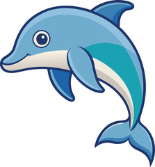 Fototapeta premium Playful Dolphin Vector Illustration with Blue Colors, A cheerful vector illustration of a dolphin swimming, with smooth blue tones and a playful design, perfect for ocean and aquatic-themed projects.