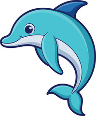 Fototapeta premium Playful Dolphin Vector Illustration with Blue Colors, A cheerful vector illustration of a dolphin swimming, with smooth blue tones and a playful design, perfect for ocean and aquatic-themed projects.