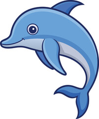 Playful Dolphin Vector Illustration with Blue Colors, A cheerful vector illustration of a dolphin swimming, with smooth blue tones and a playful design, perfect for ocean and aquatic-themed projects.
