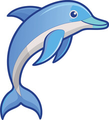 Playful Dolphin Vector Illustration with Blue Colors, A cheerful vector illustration of a dolphin swimming, with smooth blue tones and a playful design, perfect for ocean and aquatic-themed projects.
