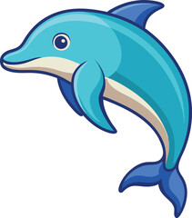 Fototapeta premium Playful Dolphin Vector Illustration with Blue Colors, A cheerful vector illustration of a dolphin swimming, with smooth blue tones and a playful design, perfect for ocean and aquatic-themed projects.