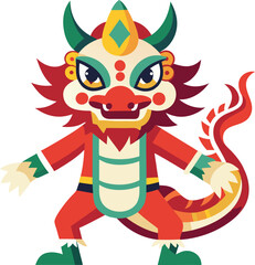 Colorful Mythical Dragon Character Vector, A vibrant and playful mythical dragon with red, green, and yellow features, designed in a fun vector art style.
