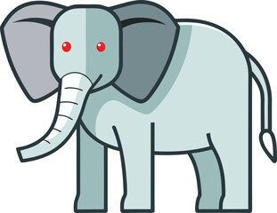 Cartoon Elephant Vector Illustration with Red Eyes, A unique cartoon vector illustration of an elephant with red eyes and a simplistic, playful design, perfect for animal-themed projects.
