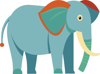 Playful Elephant Vector Illustration with Bright Colors, A fun and colorful vector illustration of an elephant with large ears and a bright, playful design, perfect for animal-themed projects.
