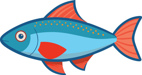 Vibrant Fish Vector Illustration with Dotted Pattern, A colorful and lively vector illustration of a fish featuring dotted patterns and bright hues, ideal for aquatic-themed designs.
