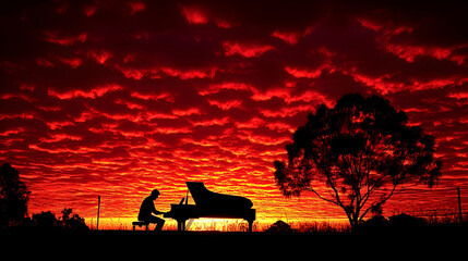 Fototapeta premium Pianist plays at sunset (4)