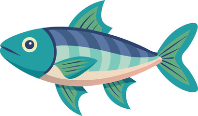 Colorful Fish Vector Illustration with Striped Design, A vibrant and playful vector illustration of a fish with striped patterns and bright colors, ideal for aquatic-themed designs.
