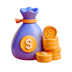 Cartoon Money Bag and Coins for Financial Illustrations