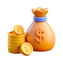 Cartoon Money Bag and Coins for Financial Illustrations