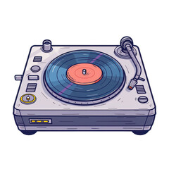 Fototapeta premium A vintage turntable with a record on it, featuring a stylus, knobs, and buttons.