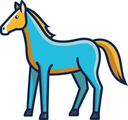 Stylized Horse Vector Illustration with Blue and Yellow Tones, Playful and modern horse vector design with blue and yellow tones, perfect for animal and farm-themed illustrations.
