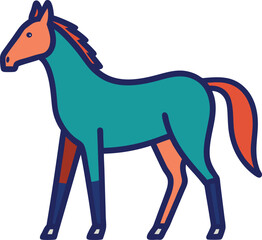 Cartoon Horse Vector Illustration with Bold Colors, Stylized cartoon horse vector design featuring bold, contrasting colors, ideal for farm and animal-themed illustrations.

