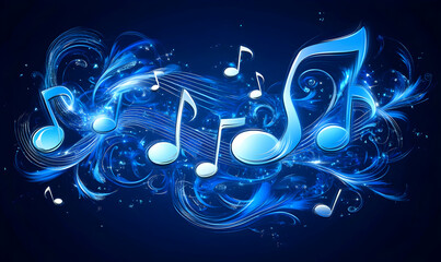 Fototapeta premium Abstract blue musical notes design, swirling artistic background, perfect for music-themed projects, websites, and presentations.