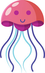 Cute Smiling Jellyfish Vector Illustration with Colorful Tentacles, Adorable cartoon jellyfish vector design with a smiling face and colorful tentacles, ideal for underwater and marine-themed illustra