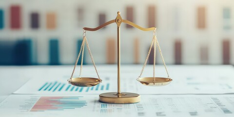 budget income optimization concept. Balance scales on a financial background representing justice and fairness.