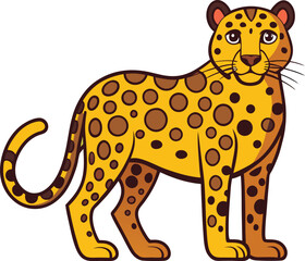 Cartoon Cheetah Vector Illustration with Playful Expression, Fun and playful cartoon cheetah vector design featuring spots and a friendly expression, ideal for jungle and wildlife-themed illustrations