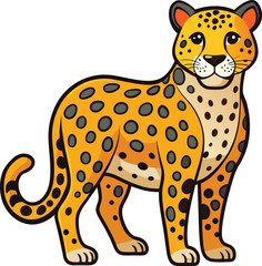 Cartoon Cheetah with Distinctive Spots and Smile, Bright and cheerful cartoon cheetah with distinct spots and a friendly smile, ideal for wildlife and jungle-themed designs.
