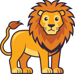 Cartoon Lion Vector Illustration with Bold Mane, Playful cartoon lion vector design featuring a full, bold mane and a strong, friendly expression, ideal for animal and wildlife themes.

