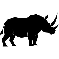 Fototapeta premium Black Silhouette of Bold Rhinoceros with Massive Horn on White Background