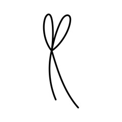 Hand drawn tied bow icon. Waving Tied ribbon in doodle style. Outline Decoration element. Isolated on white. Vector