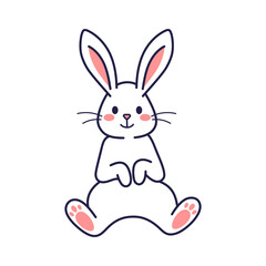 Obraz premium Easter character sitting bunny, rabbit, hare. Vector flat design, outline illustration. Easter character icon, mascot, sticker. Happy Easter concept. Hare icon. Easter character coloring page.