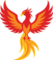 Phoenix Vector Illustration with Fiery Tail, Bold phoenix vector design with intense flames, symbolizing rebirth, strength, and transformation.
