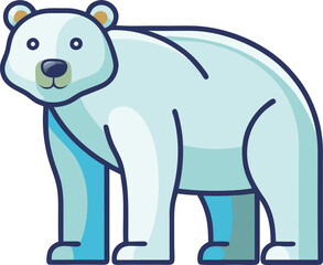 Cute Polar Bear Vector Illustration with Soft Blues, A friendly polar bear vector illustration featuring soft blue tones, ideal for wildlife, arctic, or children's themed designs.
