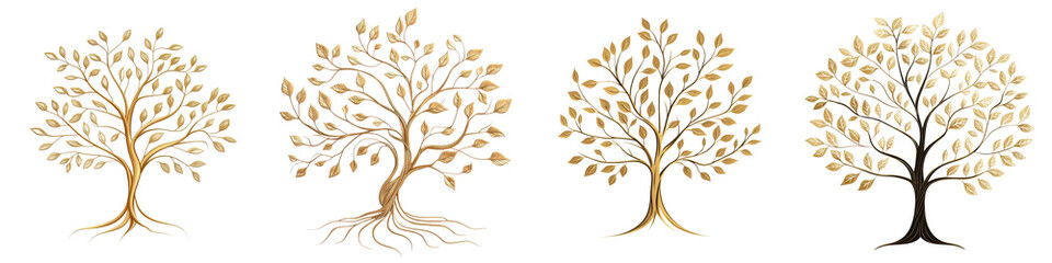 Fototapeta premium Golden autumn tree silhouettes with vibrant leaves in a serene and tranquil botanical landscape Lush verdant forest scene with natural growth and ecology