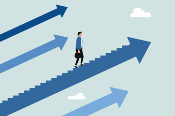 Career development, personal development or job promotion, the concept of growth in work experience and responsibility, smart and confident entrepreneurs walking on the arrow ladder of the career  © NASIH
