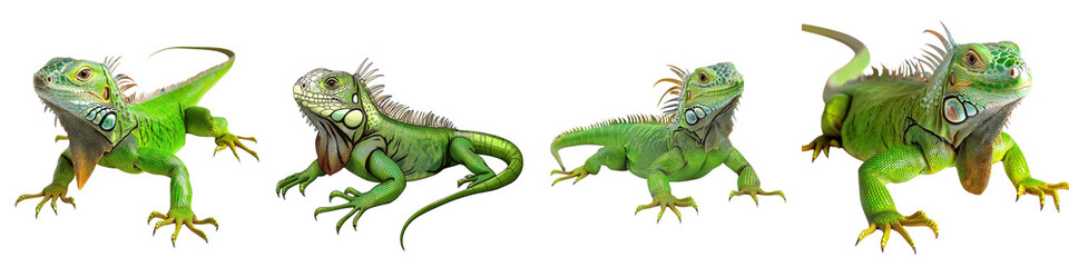 Fototapeta premium Captivating images of vibrant green iguanas thriving in the lush verdant wilderness of a tropical rainforest or jungle environment These exotic photogenic reptiles showcase their remarkable scales