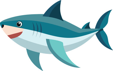 Cartoon Shark Vector Illustration, A cute cartoon shark vector with a friendly smile, ideal for ocean and marine-themed designs.
