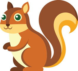 Cute squirrel vector illustration with brown fur and fluffy tail, A charming vector illustration of a squirrel with brown fur and a fluffy tail, perfect for nature and animal-themed designs.
