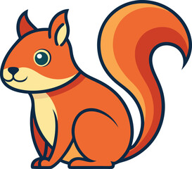 Playful squirrel vector illustration with orange fur, A cute vector illustration of a playful squirrel with orange fur and a fluffy tail, ideal for nature and animal-themed designs.
