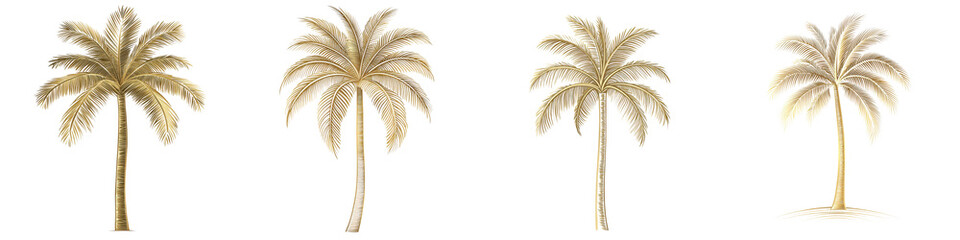 Obraz premium Stunning image showcasing a row of gorgeous golden palm trees swaying gracefully in a tropical breeze with a serene ocean backdrop and a sunlit coastline