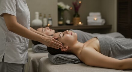 Obraz premium Photo of a woman having a head massage in a spa and wellness room