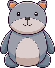 Cute plush bear vector illustration with gray fur, A charming vector illustration of a plush gray bear with a simple and friendly expression, ideal for children's designs and toy-themed projects.
