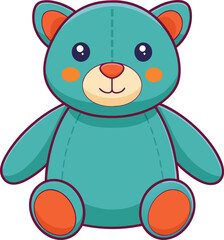 Cute plush bear vector illustration with teal and orange accents, A playful vector illustration of a plush teal bear with orange accents, perfect for children's designs and soft toy-themed projects.
