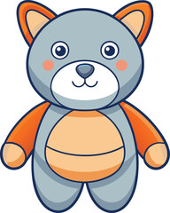 Cute plush bear vector illustration with orange accents, A charming vector illustration of a plush bear with blue and orange accents, perfect for children's designs and soft toy-themed projects.
