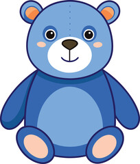 Cute plush blue bear vector illustration, A charming vector illustration of a plush blue bear with a friendly smile, perfect for children's content and toy-themed designs.
