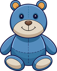 Adorable plush bear vector illustration with blue color, A cute vector illustration of a plush blue bear with a smiling face, perfect for children's designs and toy-themed projects.
