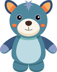 Cute plush bear vector illustration with blue fur and colorful accents, A playful vector illustration of a plush bear with blue fur, colorful accents, and a friendly smile, perfect for children's desi