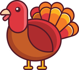 Cartoon turkey vector illustration with colorful tail, A fun and colorful vector illustration of a turkey with a vibrant tail, perfect for Thanksgiving and festive designs.
